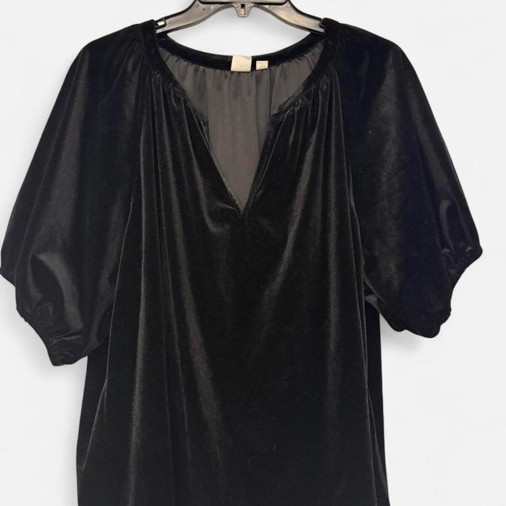 gap Black Velvet Top XL | Y2K 90s Goth Whimsy goth Puff Sleeve V-Neck  Witchy